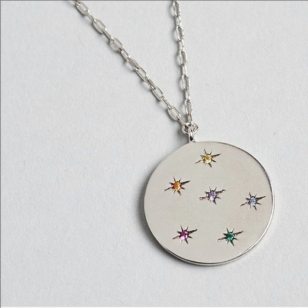 Tai Jewelry Silver Medallion Pendant Necklace with Rainbow Stones New MSRP $70